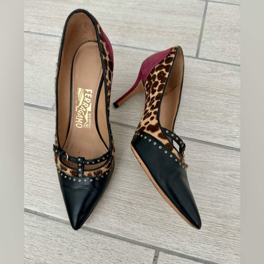 Salvatore Ferragamo fuscia and animal print heels